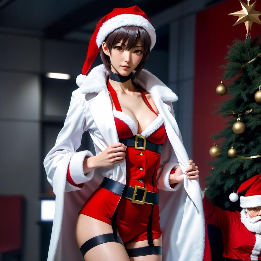 Anime Woman Dressing Santa Claus in Neo Evangelion Style