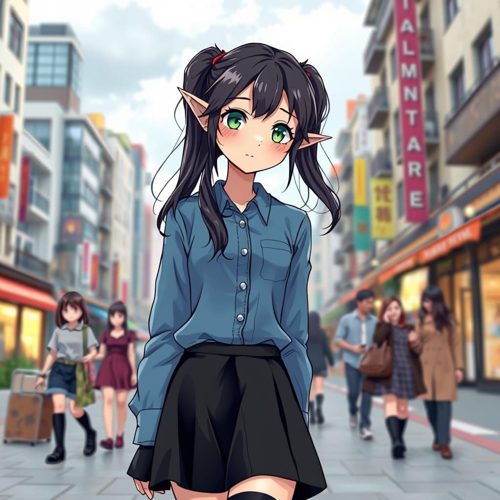 Modern Anime Style Young Elven Sorceress in Training