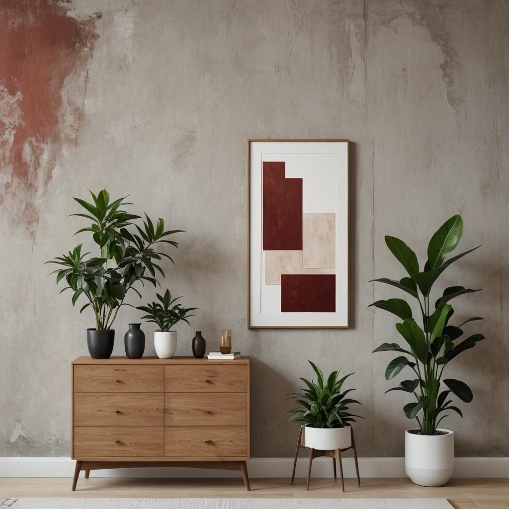Abstract Art Presentation Mockup on Red Wall