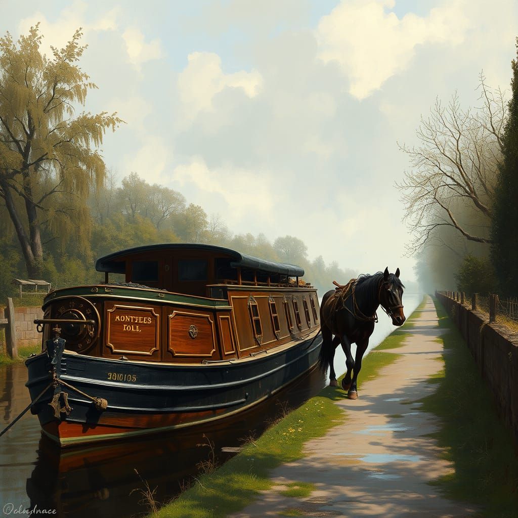 Victorian Narrow Boat Pulled by Dray Horse