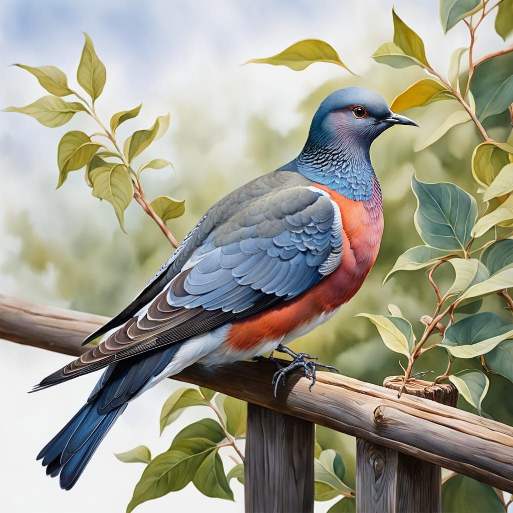 Passenger Pigeon Perched, Detailed Watercolor Painting