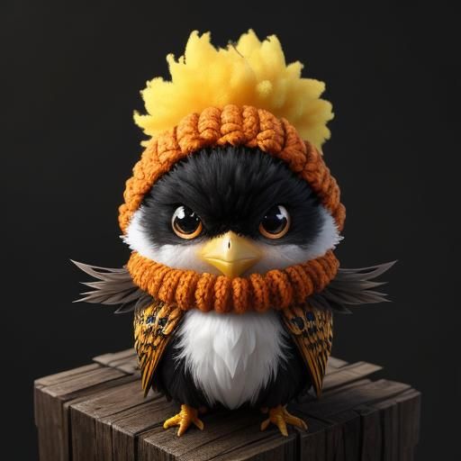 Adorable Knitted Yellow Bird with Red Mohawk