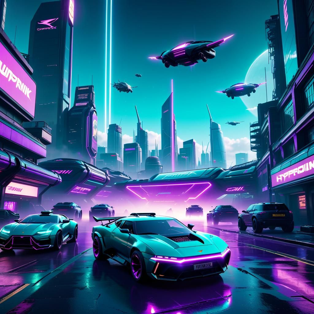Cyberpunk London Landscape with Flying Cars