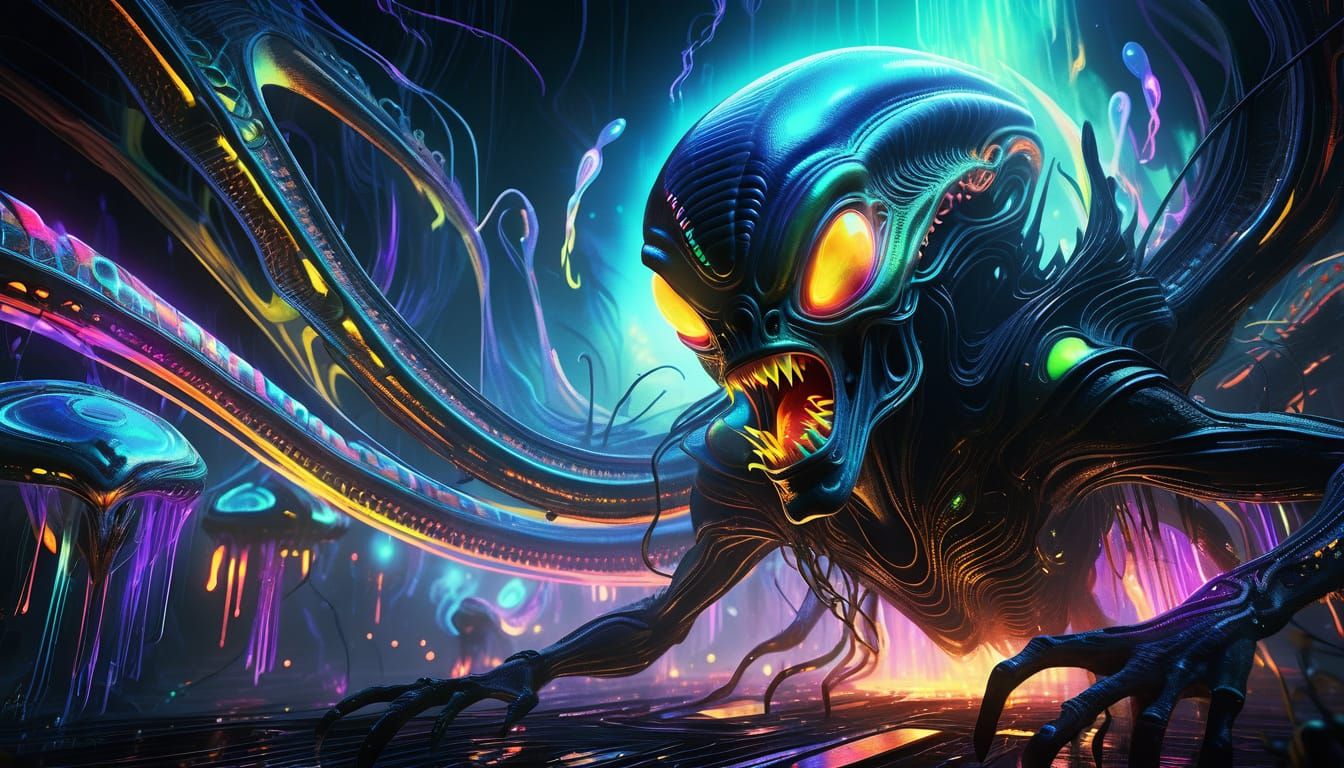 Surreal Alien Attack on Pliffle in Vibrant Colors