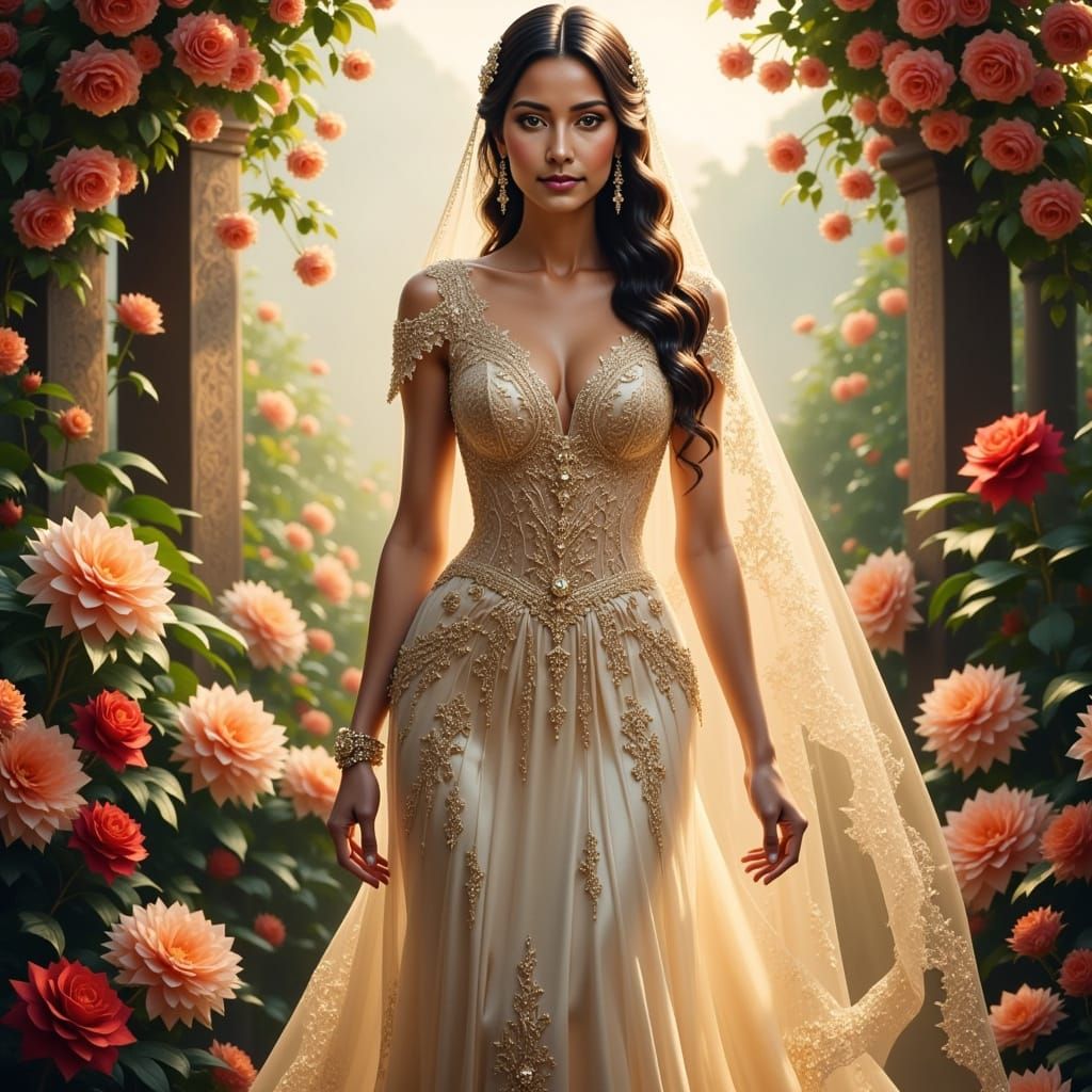 Femmenomenal Bride in Exquisite Wedding Gown Amidst Vibrant ...