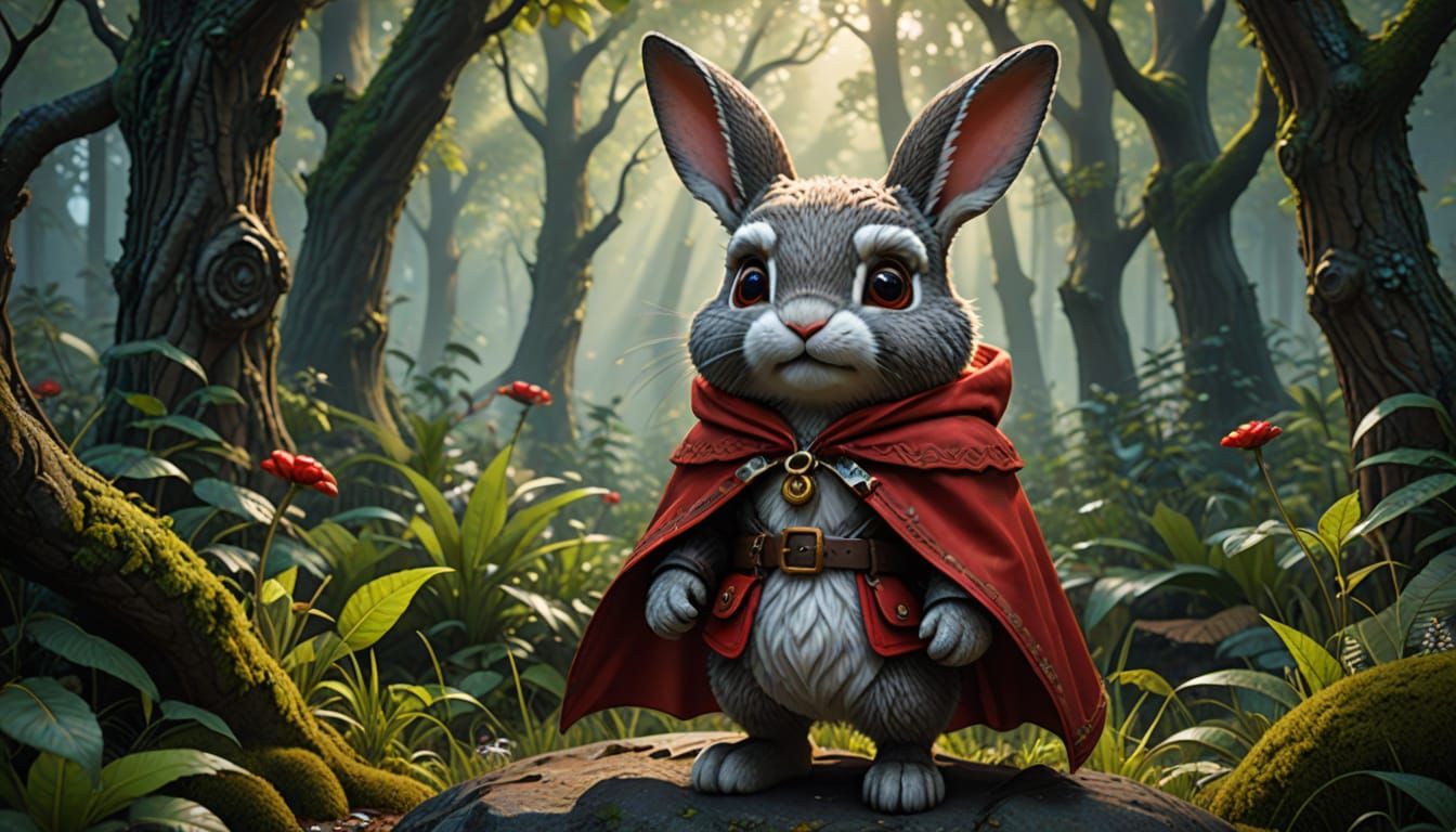 Whimsical Fantasy Bunny Wanders Through Enchanted Forest in ...