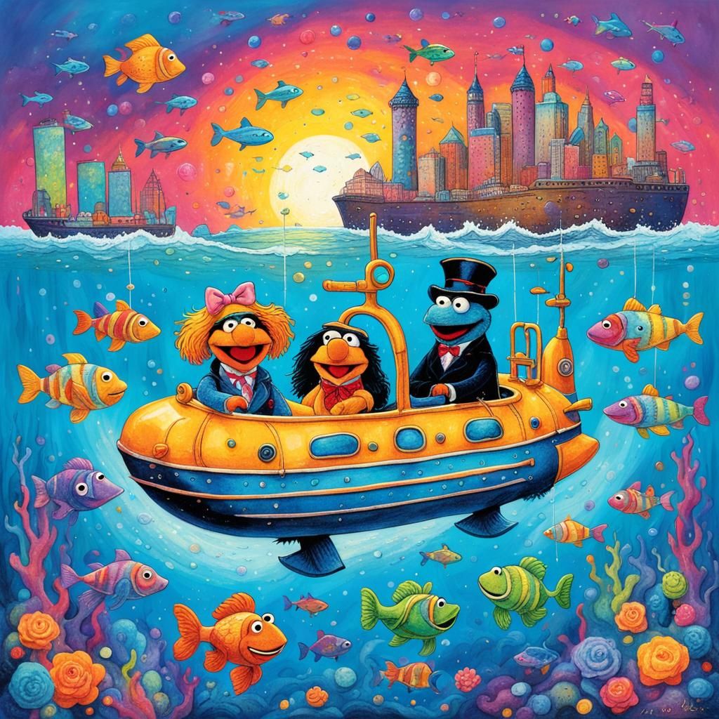 Submarine Muppets in Sam Toft Lisa Frank Style