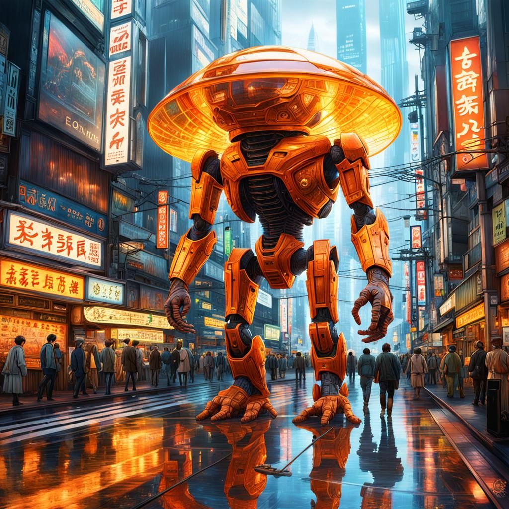 Giant Transparent Amoeba in Tokyo: Digital Painting