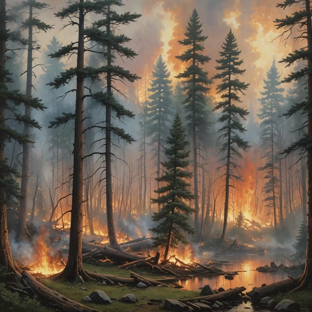 Peshtigo Forest Fire: Ethereal Gouache Fantasy