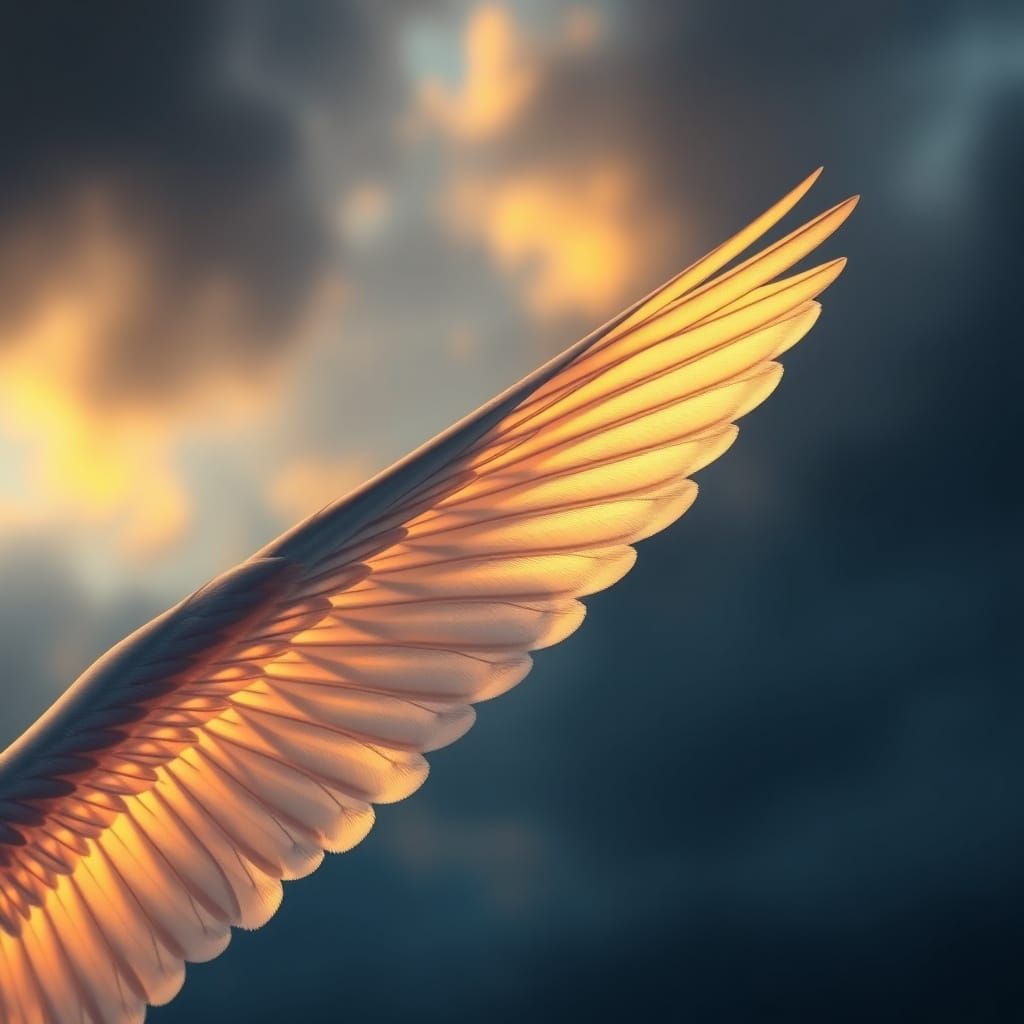Hyperrealistic Wing Against Moody Sky