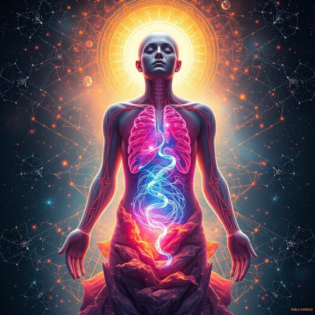 Cosmic Astral Illustration of Holistic Pleasure in Mixed Med...