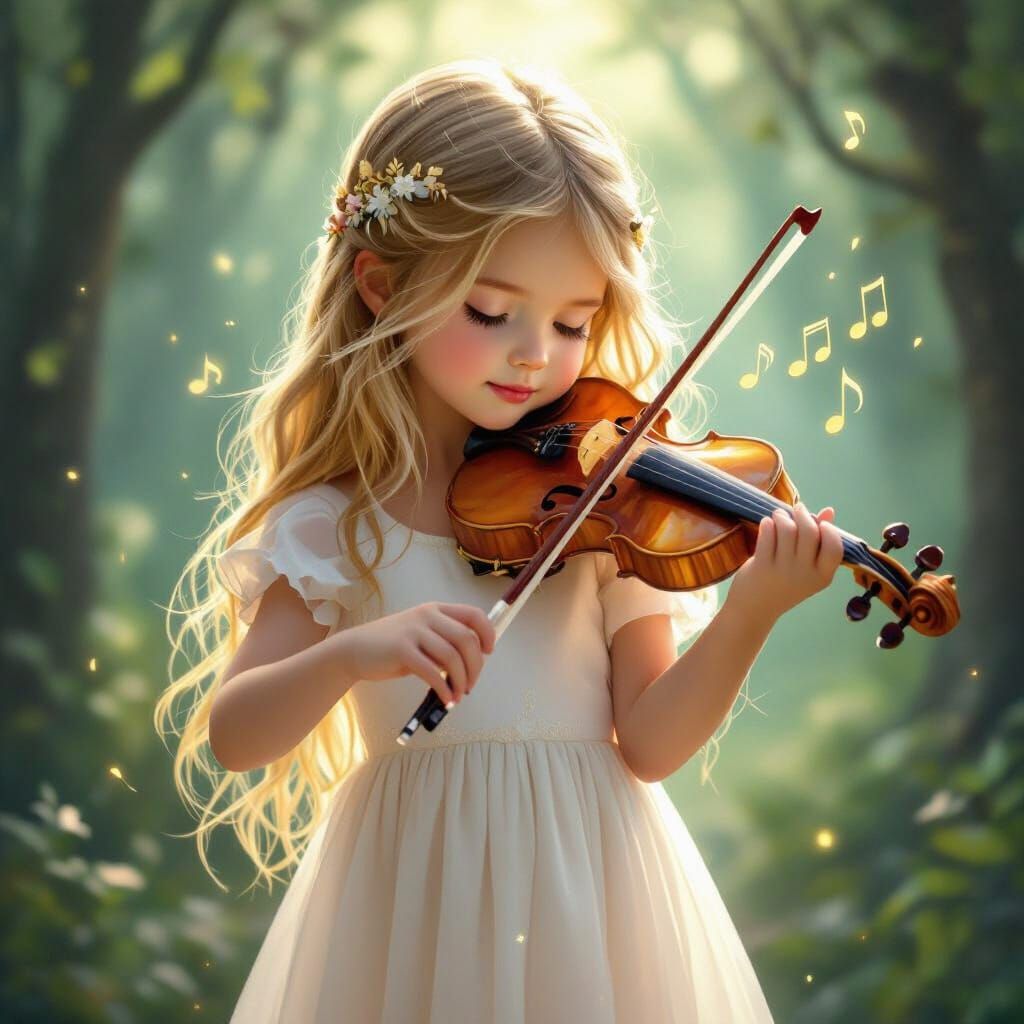 Enchanted Forest Girl Plays Crystal Violin, Ethereal Fantasy...