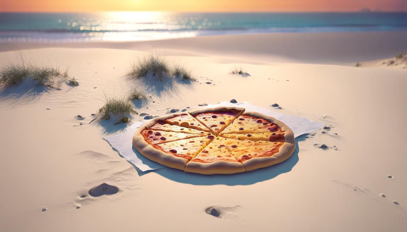 Lonely Pizza on Fantasy Dunes, Digital Art