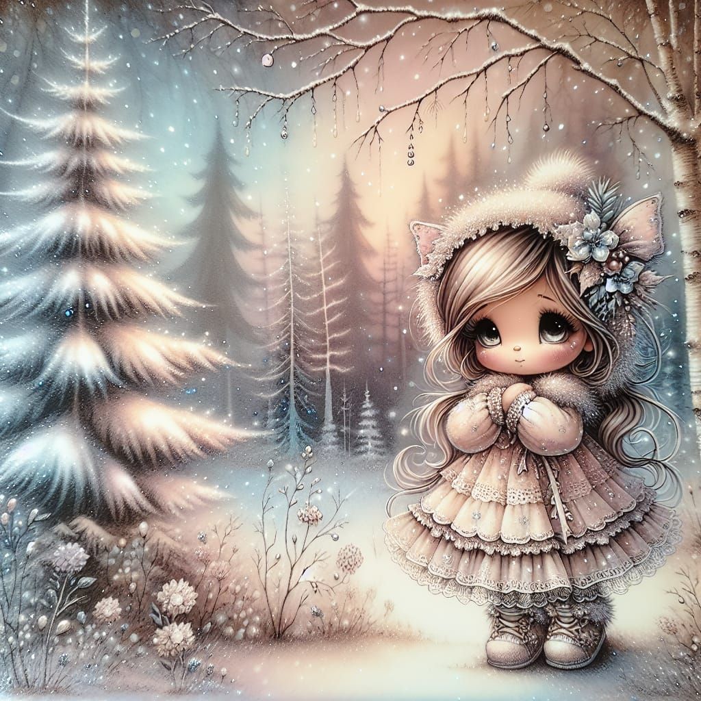 Winter Fairy in Dreamy Snowy Landscape
