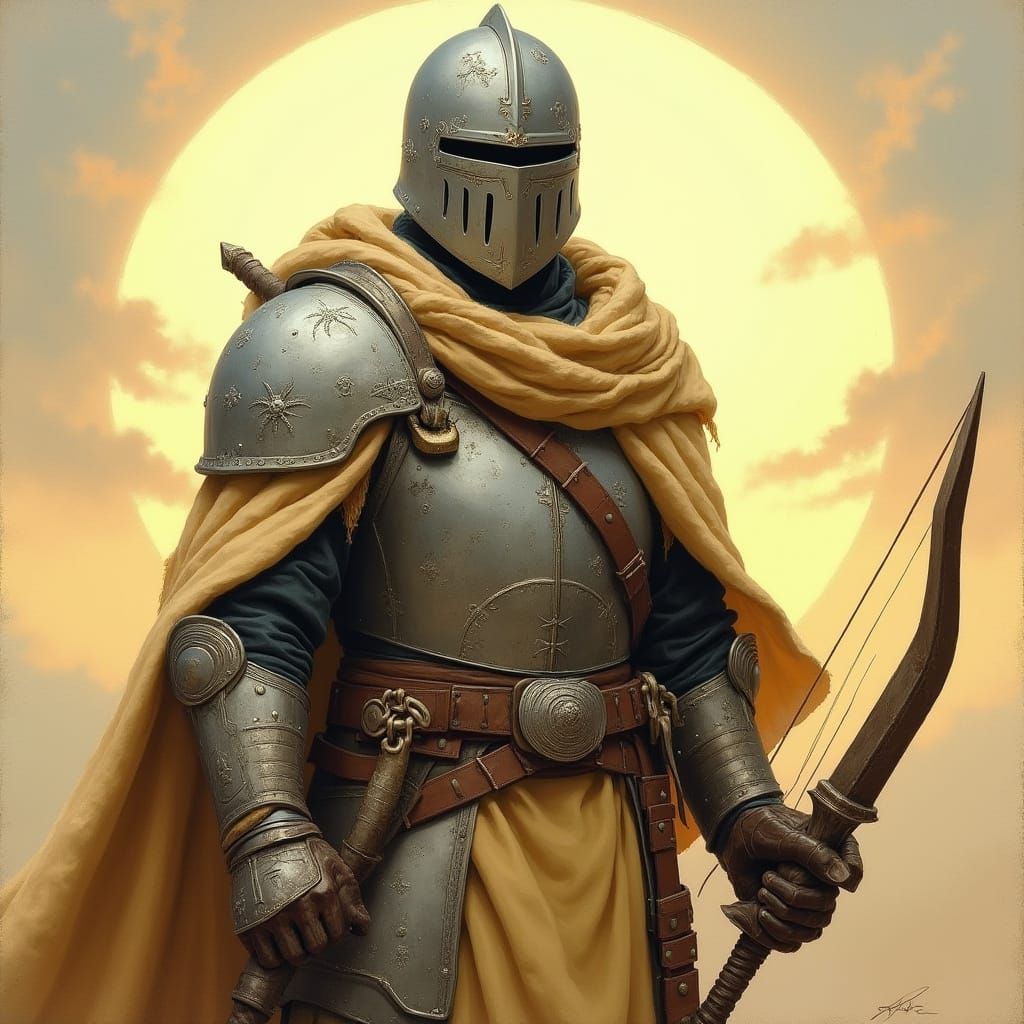 Half-Orc Ranger in Dawn Light, Oil Painting Style