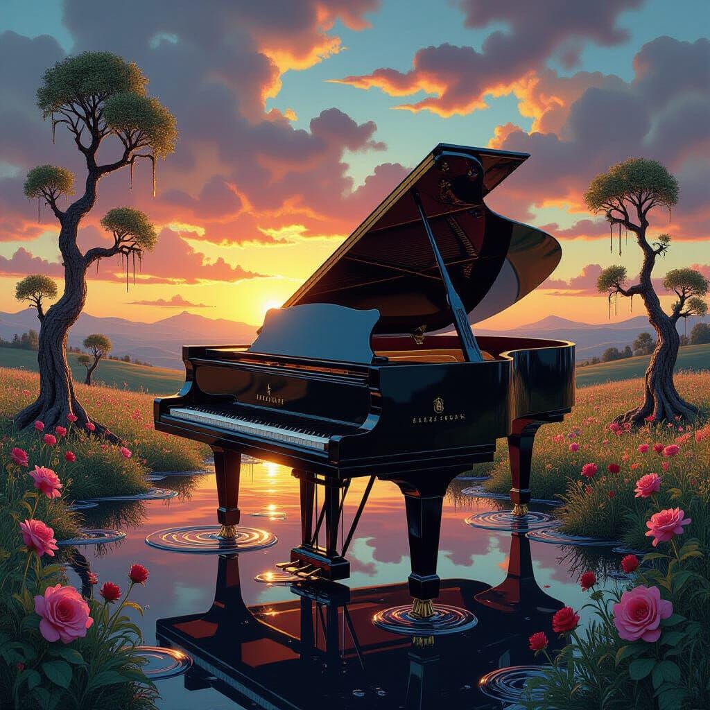 Melting Grand Piano in Surreal Dreamscape