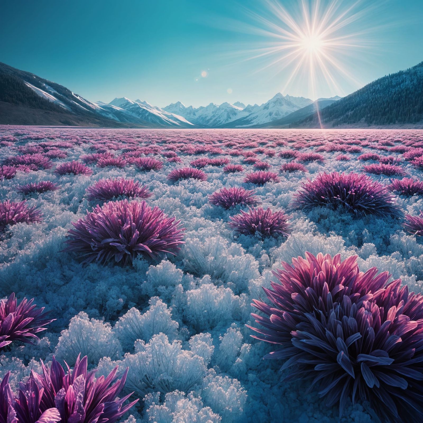 Vibrant Crystal Flowers in a Frozen Wonderland