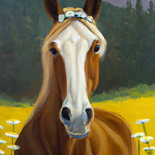 Quarter Horse with Daisies, Oil Painting Style