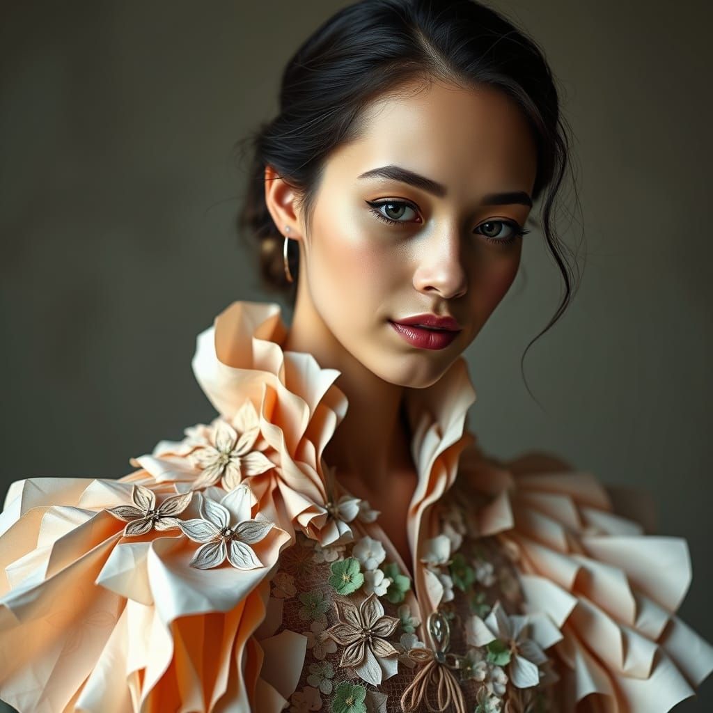 Elegant Woman in Origami Wool Dress