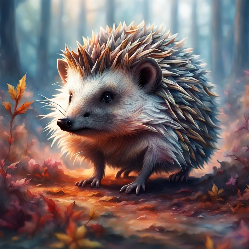 Detailed Watercolor Hedgehog Fantasy Art