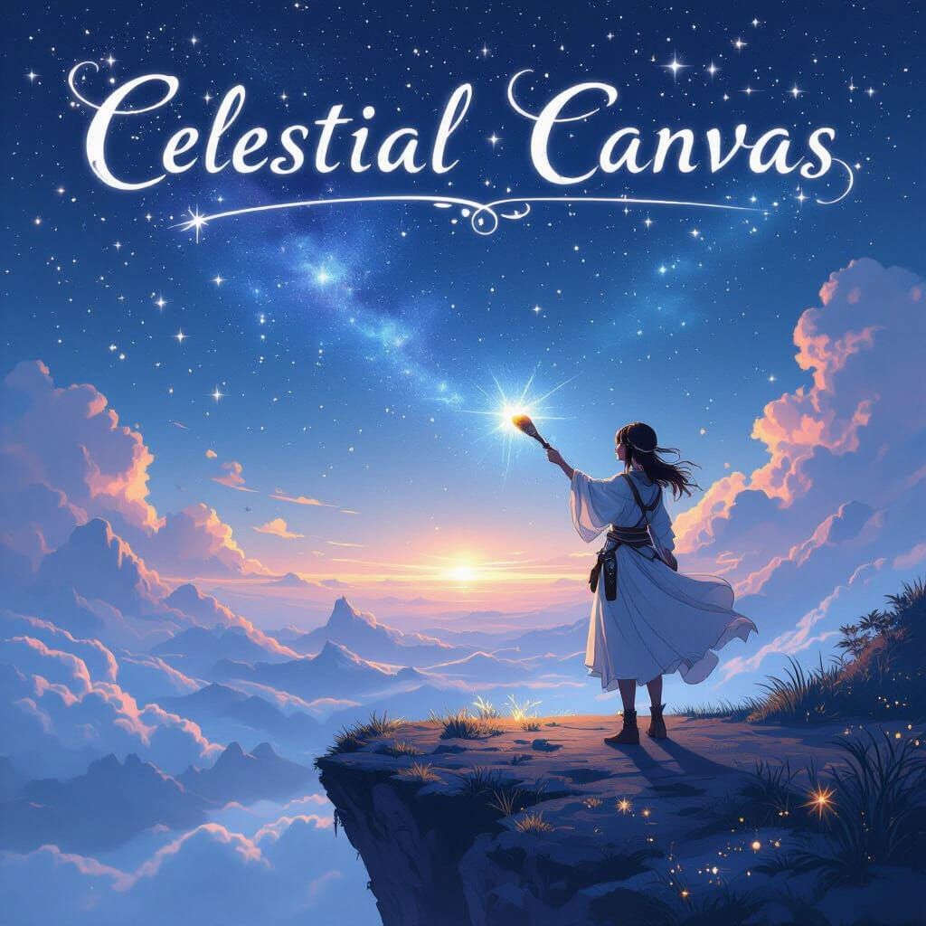 Celestial Artist Painting the Night Sky in Anime Style