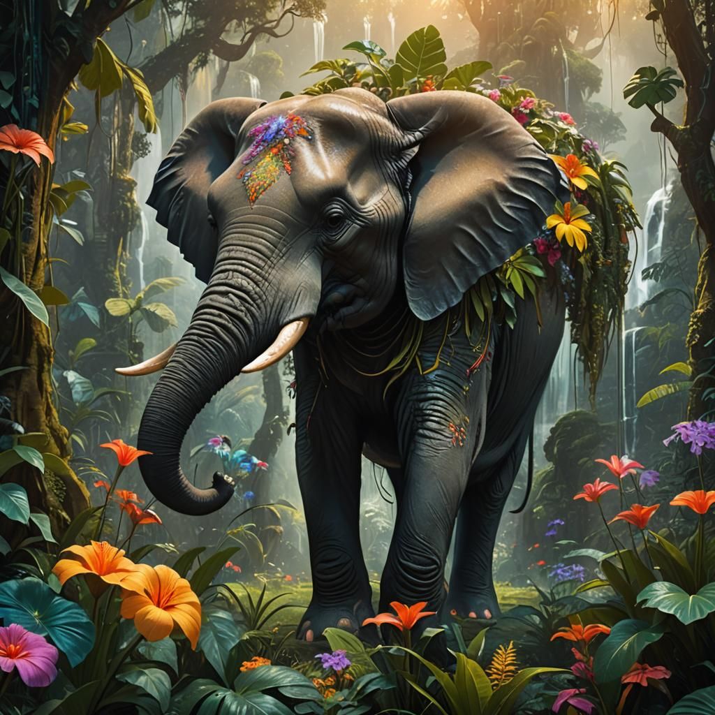 Elephant in Jungle: Detailed Matte Painting