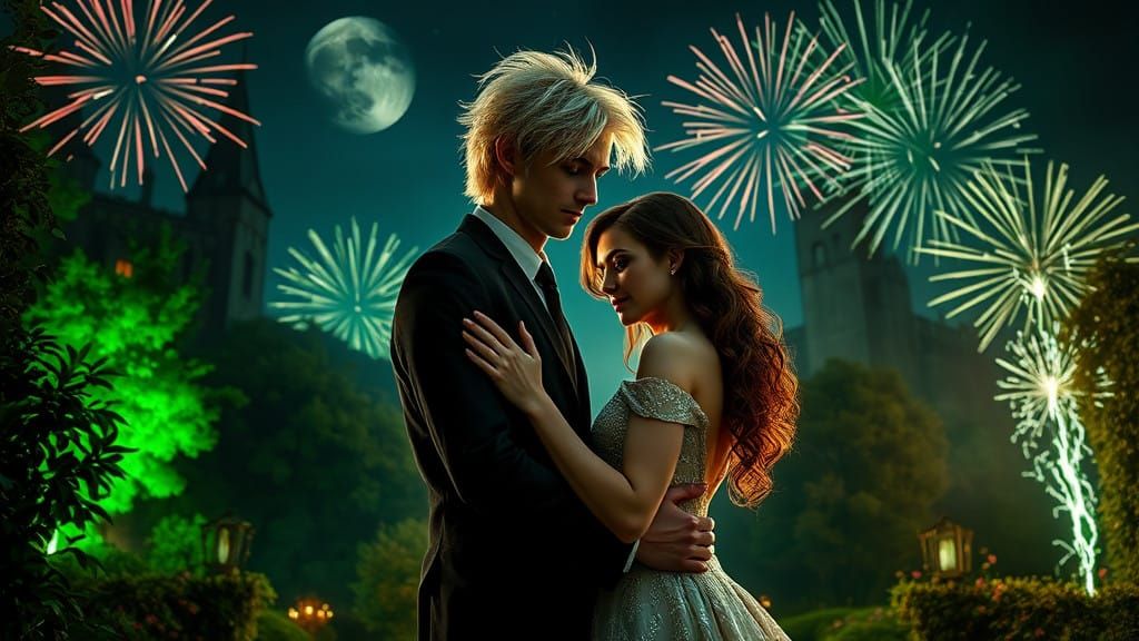 Moonlit Castle Romance in Cyberpunk Style