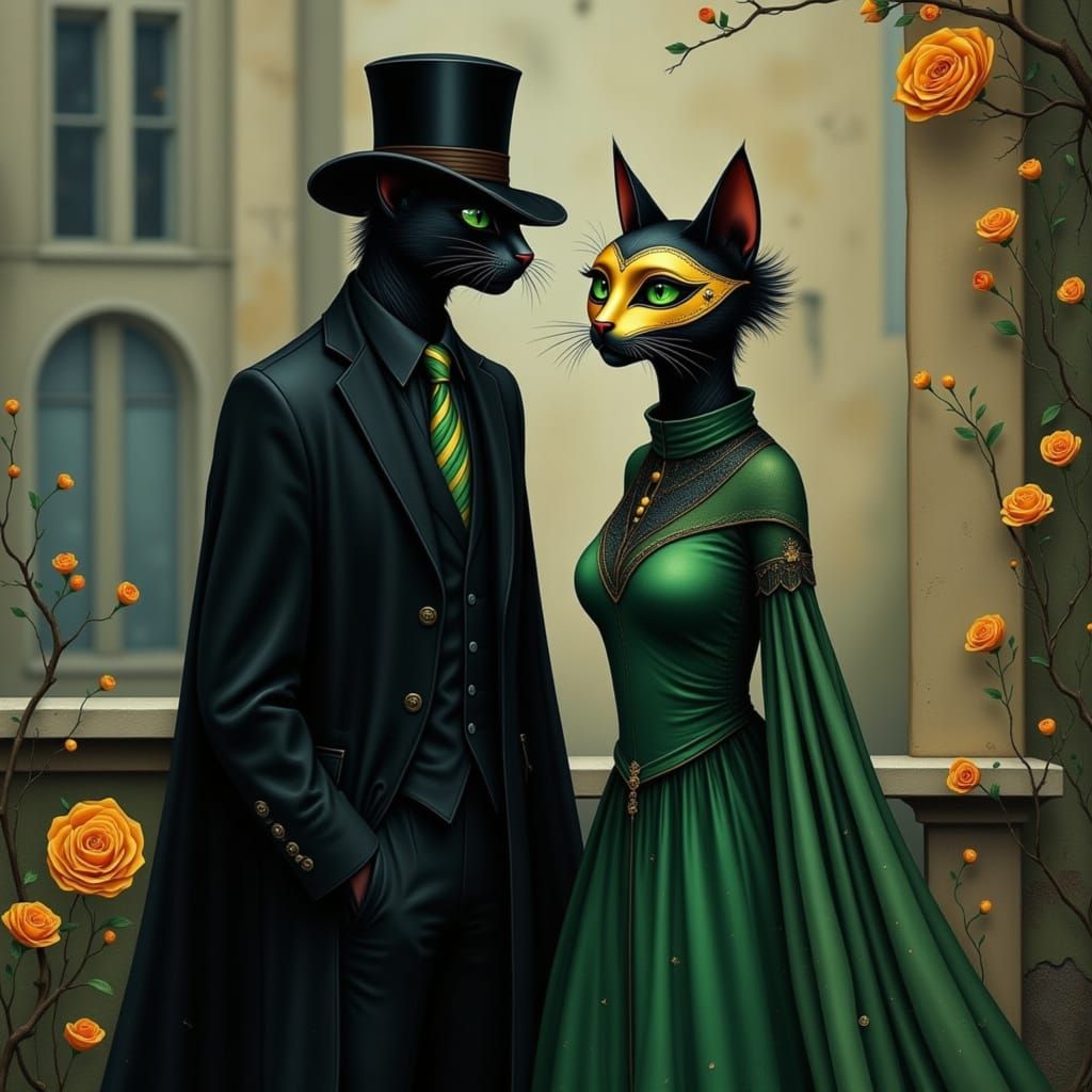 Elegant Cat Couple on Balcony