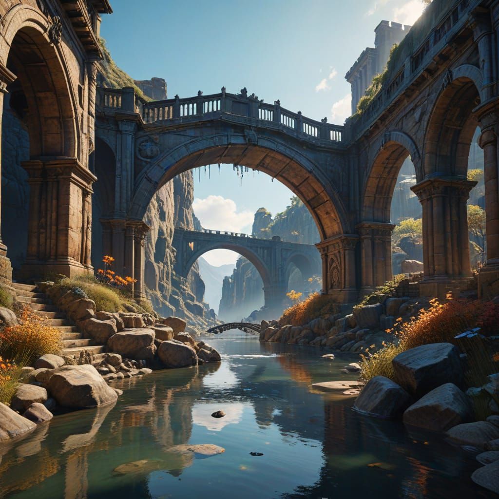 Ancient Bridge in Hyper-Realistic Wastelandcore Style