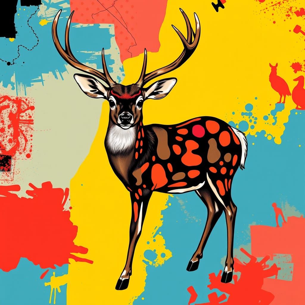 Deer in Bold Graphic Rendering with Abstract Patterns