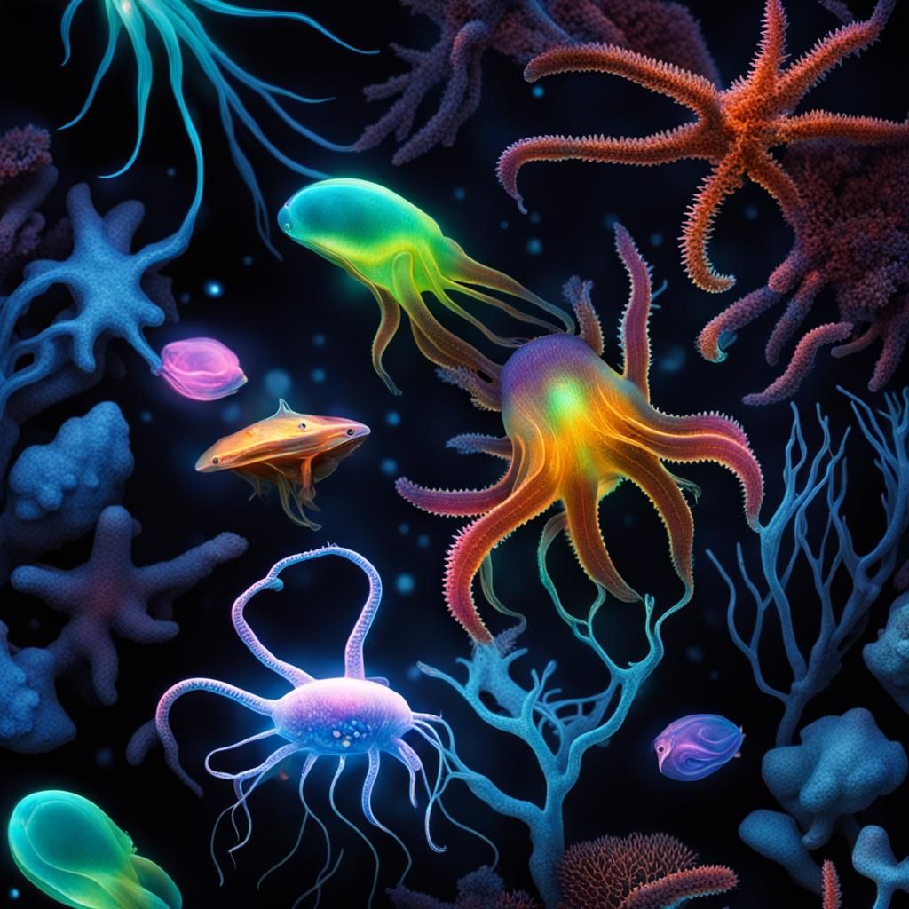 Bioluminiscent deep sea creatures (B)