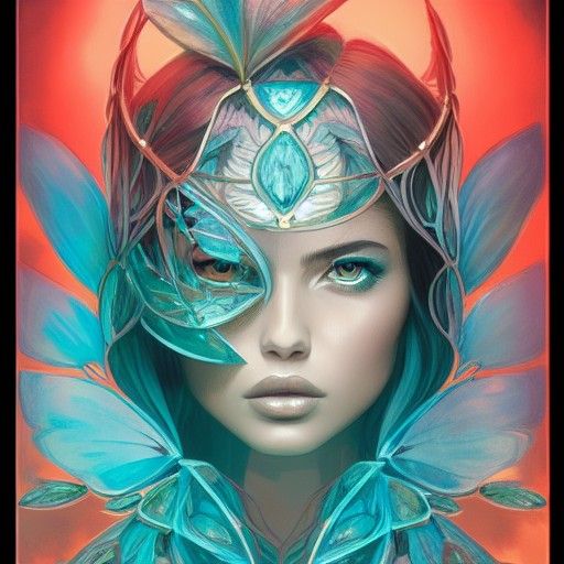 Sinister Foxy Angel Portrait with Floral Elements