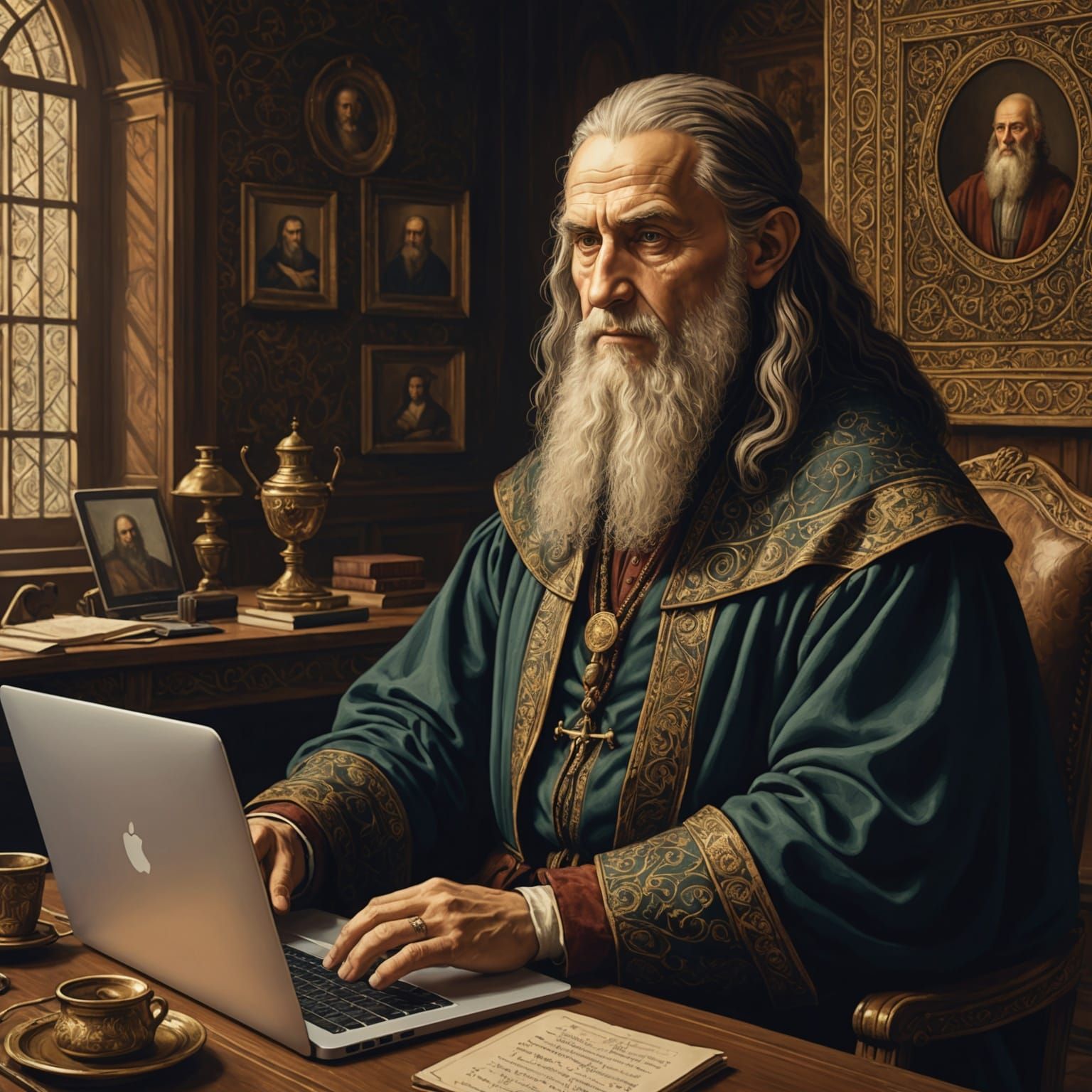 Da Vinci Creates Digital Art on Laptop