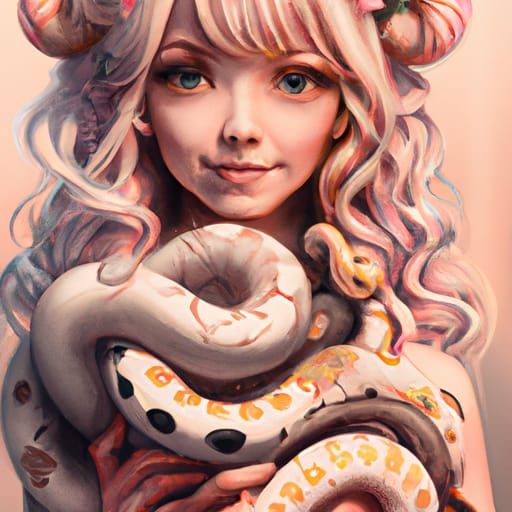 Pastel Kawaii Doll with Snakes: 8k Portrait