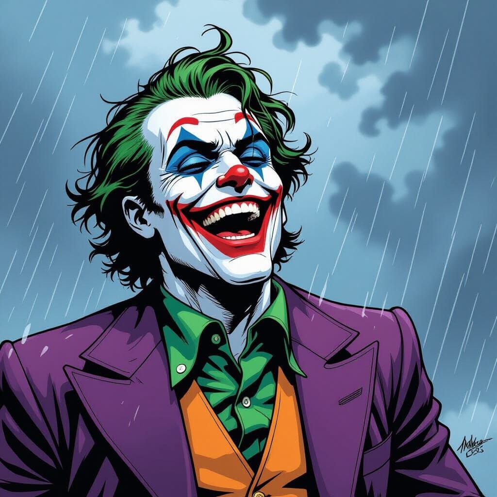 Joker Laughing: Comic Book Art in Stormy Weather