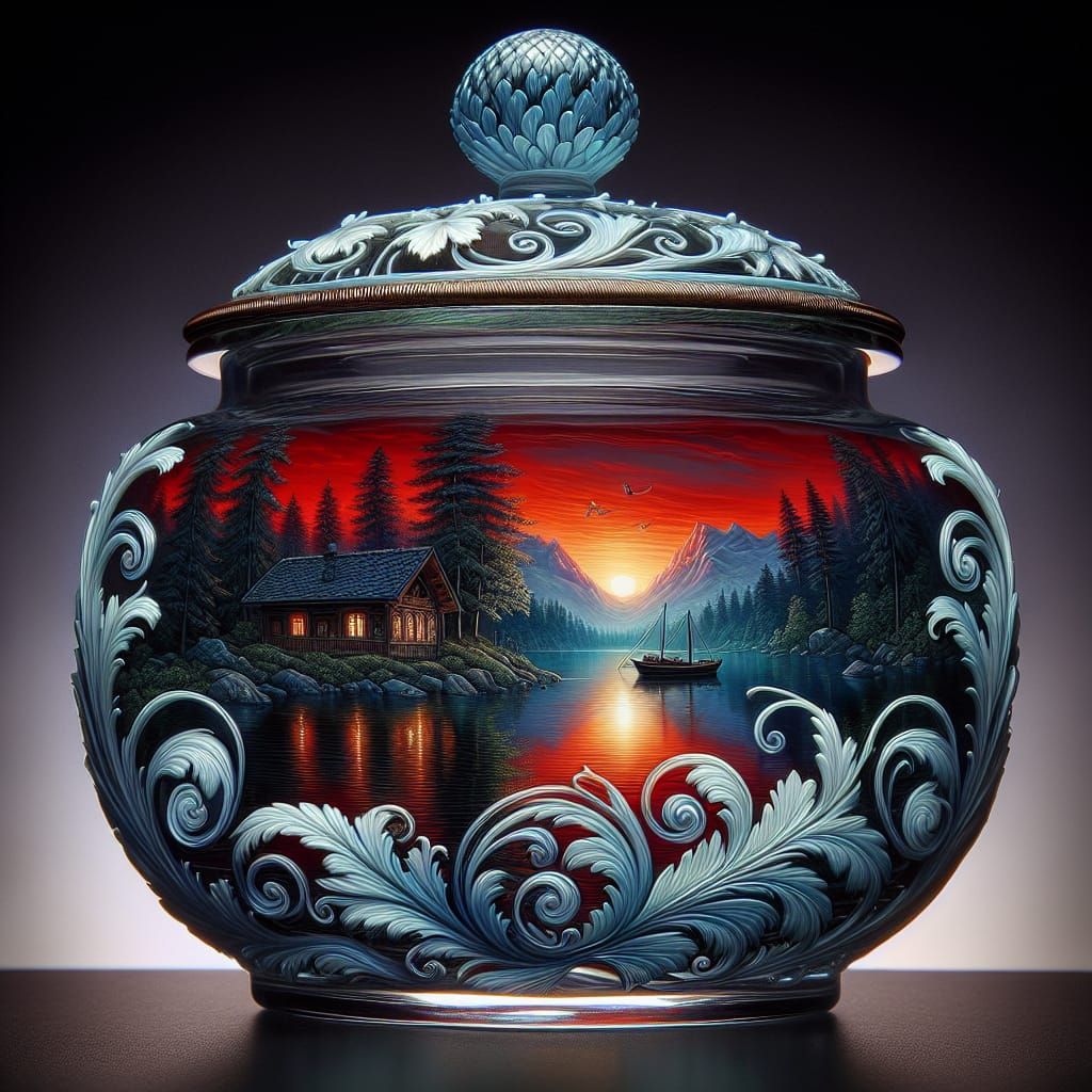 Art Nouveau Acorn Jar Reveals Twilight Lake
