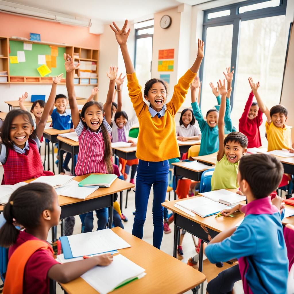 Happy Children Enjoying English Class in a Modern Classroom