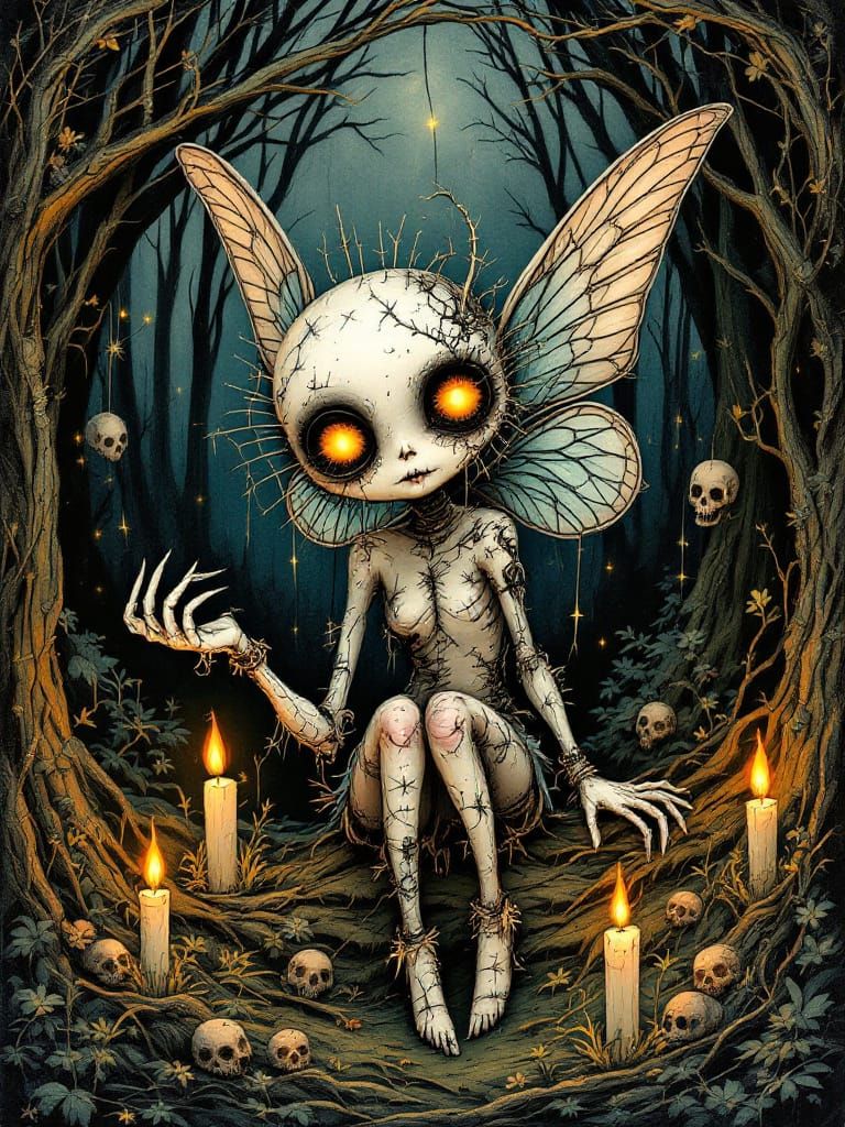 Gothic Tinkerbell Voodoo Doll in Eerie Forest