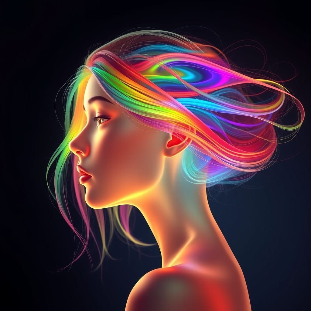 Ethereal Girl's Profile in Vibrant, Abstract Art