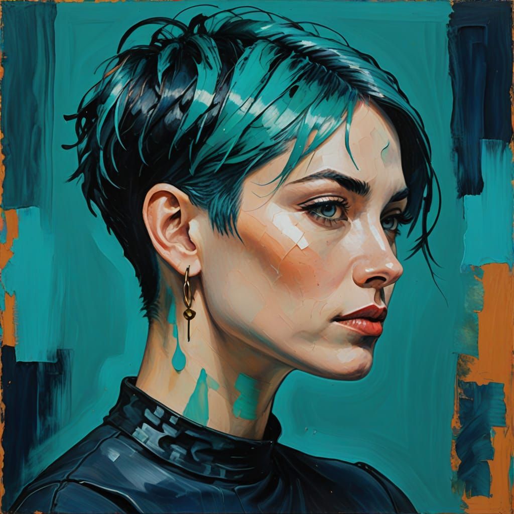 Surreal Turquoise Goddess in Expressive Impasto Style