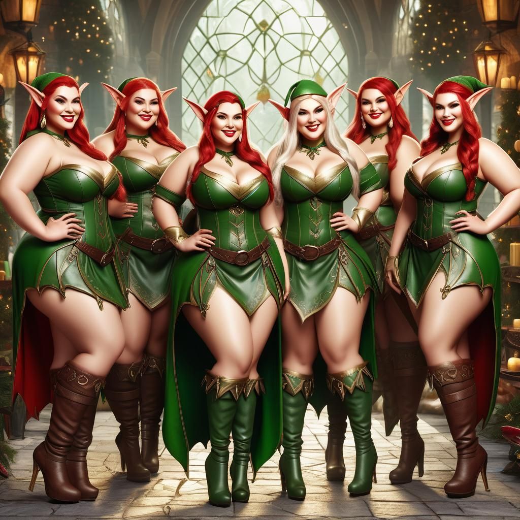 Chubby Female Elves in Santa's Workshop