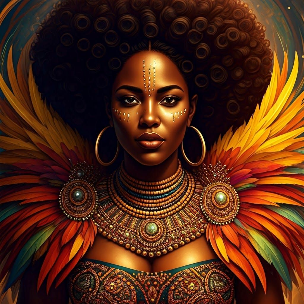 A Dark Skinned Woman Exudes Confidence in a Vibrant Voodoo-I...