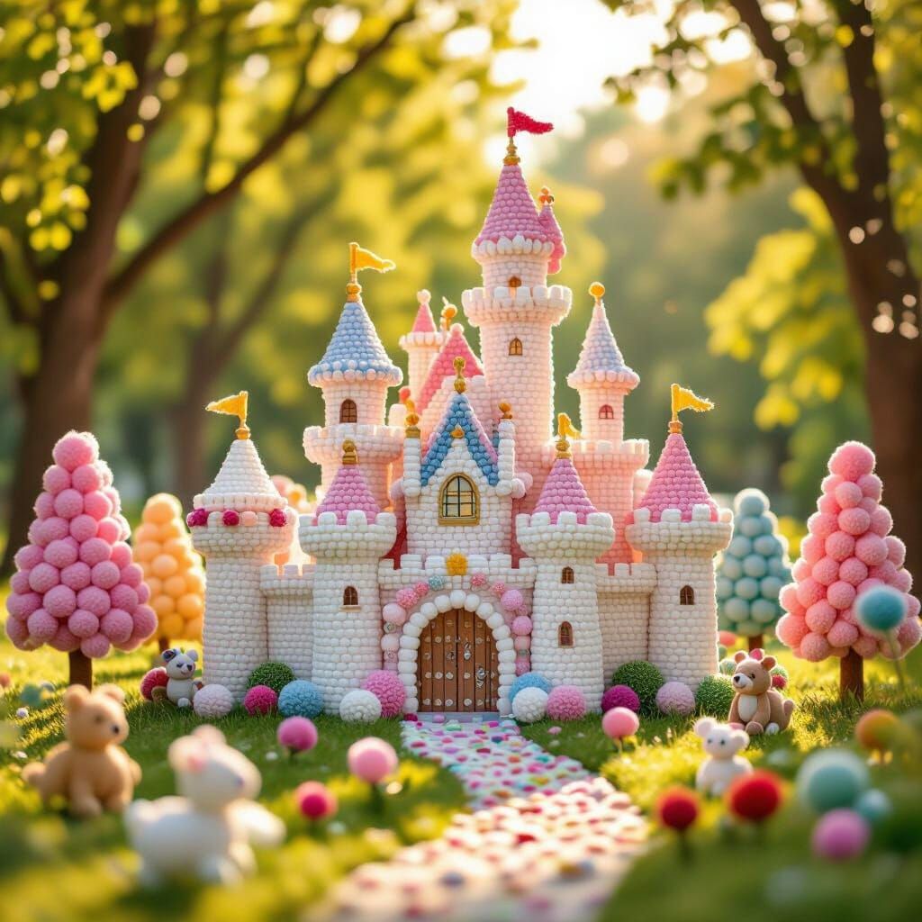 Pom-Pom Fairy Tale Castle in Park Illustration