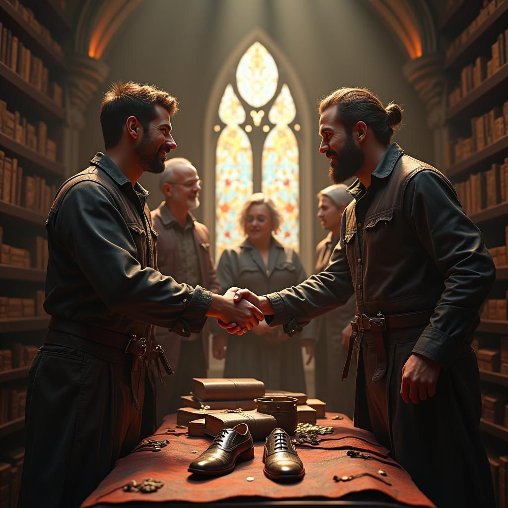 Mystical Shoemaking Partnership in High-Fantasy Style