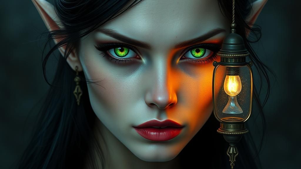 Vampire Elf Woman Portrait in Dark Mystical Realism