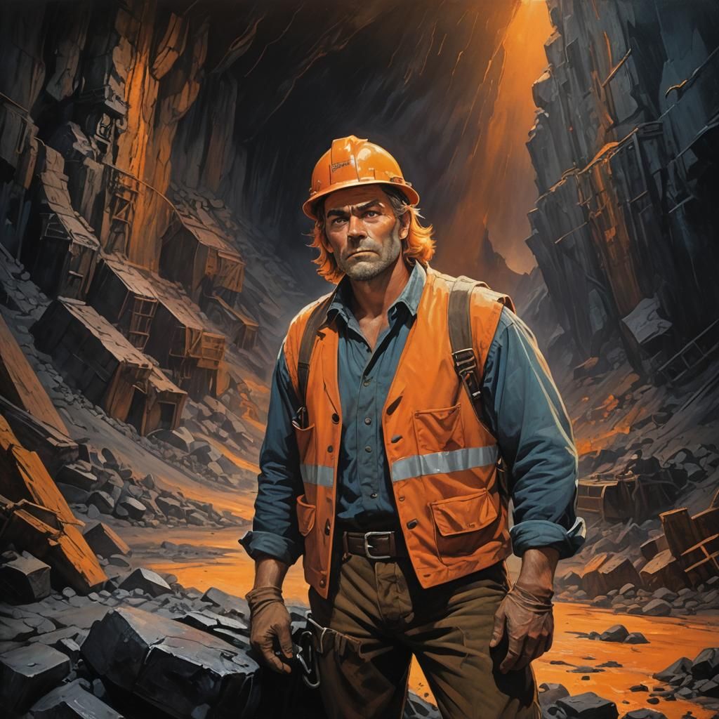 Coal Miner with Mullet: Fantasy Oil Painting