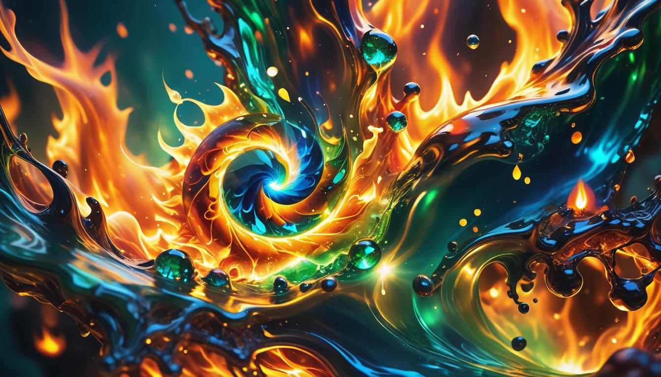 Fire and Water Elementals with Rainbow Gemstone