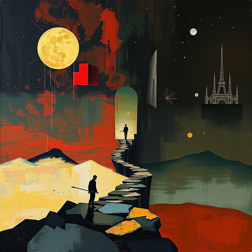 Cubist Pathway to Eternity: Minimalist Acrylic Art