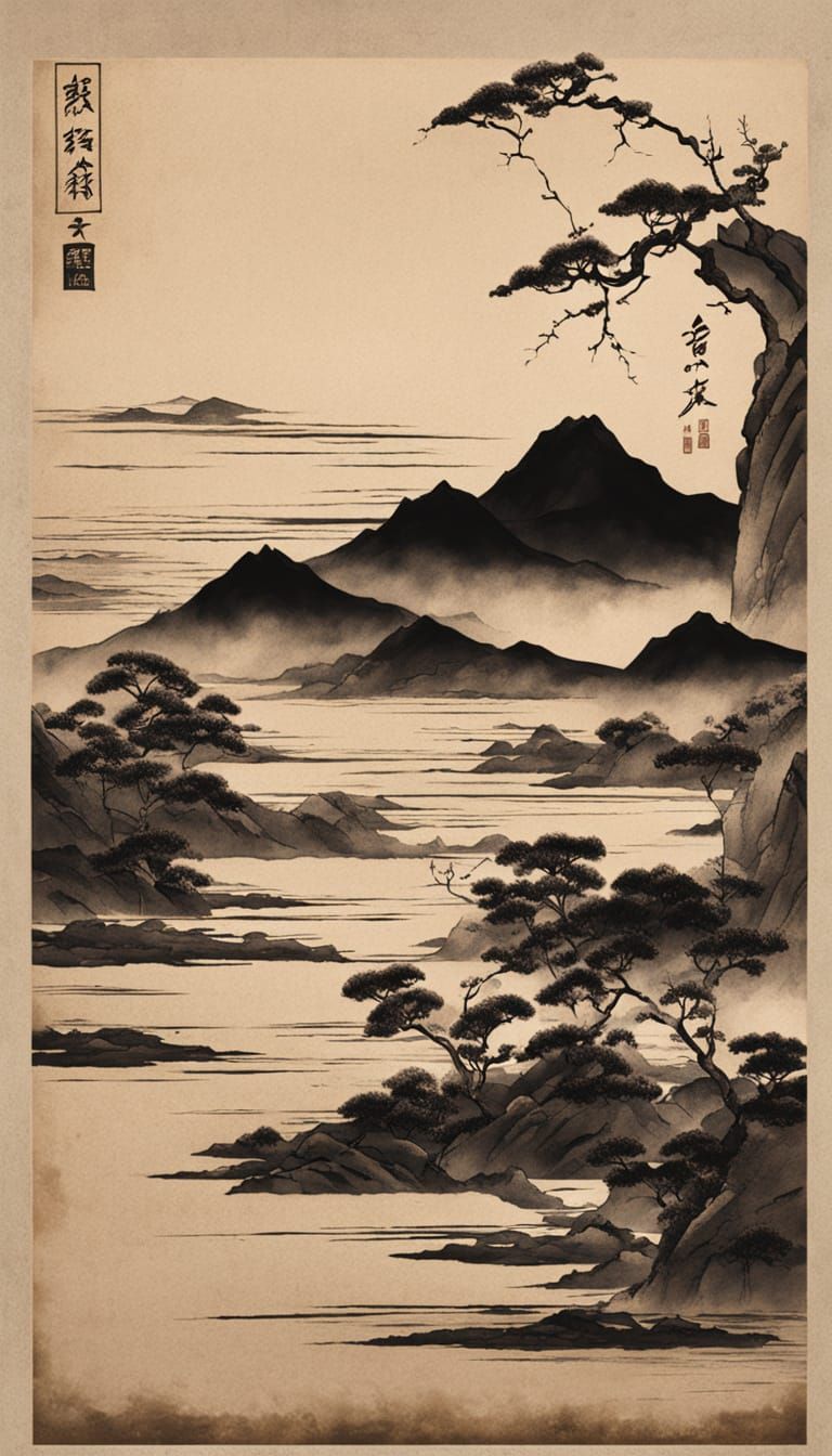 Elegant Japanese Woodblock Print of Delicate Orchid