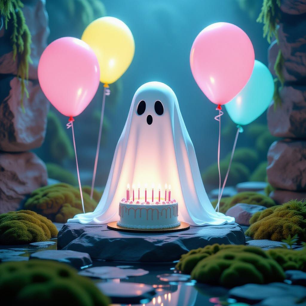 Ethereal Ghost Celebrates Birthday with Surreal Charm